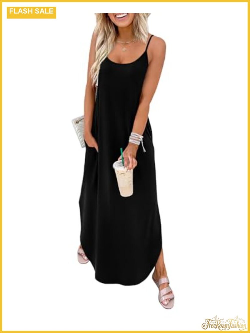 WIHOLL Spaghetti Strap Maxi Dress Side Slit Summer Casual Vacation